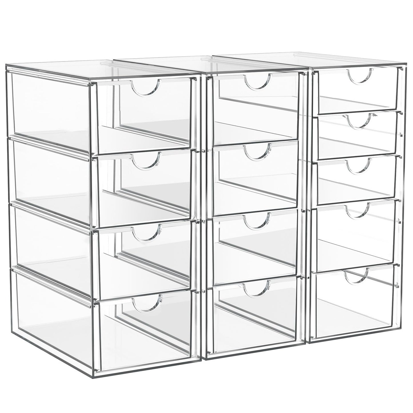 Acrylic Makeup Organizer with 13 Drawers, Bathroom Counter Organizer, Acrylic Organizers, Desk Organizer, Office Supplies, Storage Drawers for Cosmetic, Pencil, Coffee, etc 3 Pack