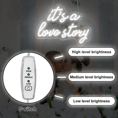 Its a Love Story Neon Sign, Warm White USB Led Light Up Signs for Bedroom Aesthetic Birthday Wedding Party Gift Boyfriend Girlfriend Lover Women Men Room Bathroom Decoration Gift, 15.7 x 11.8 Inch