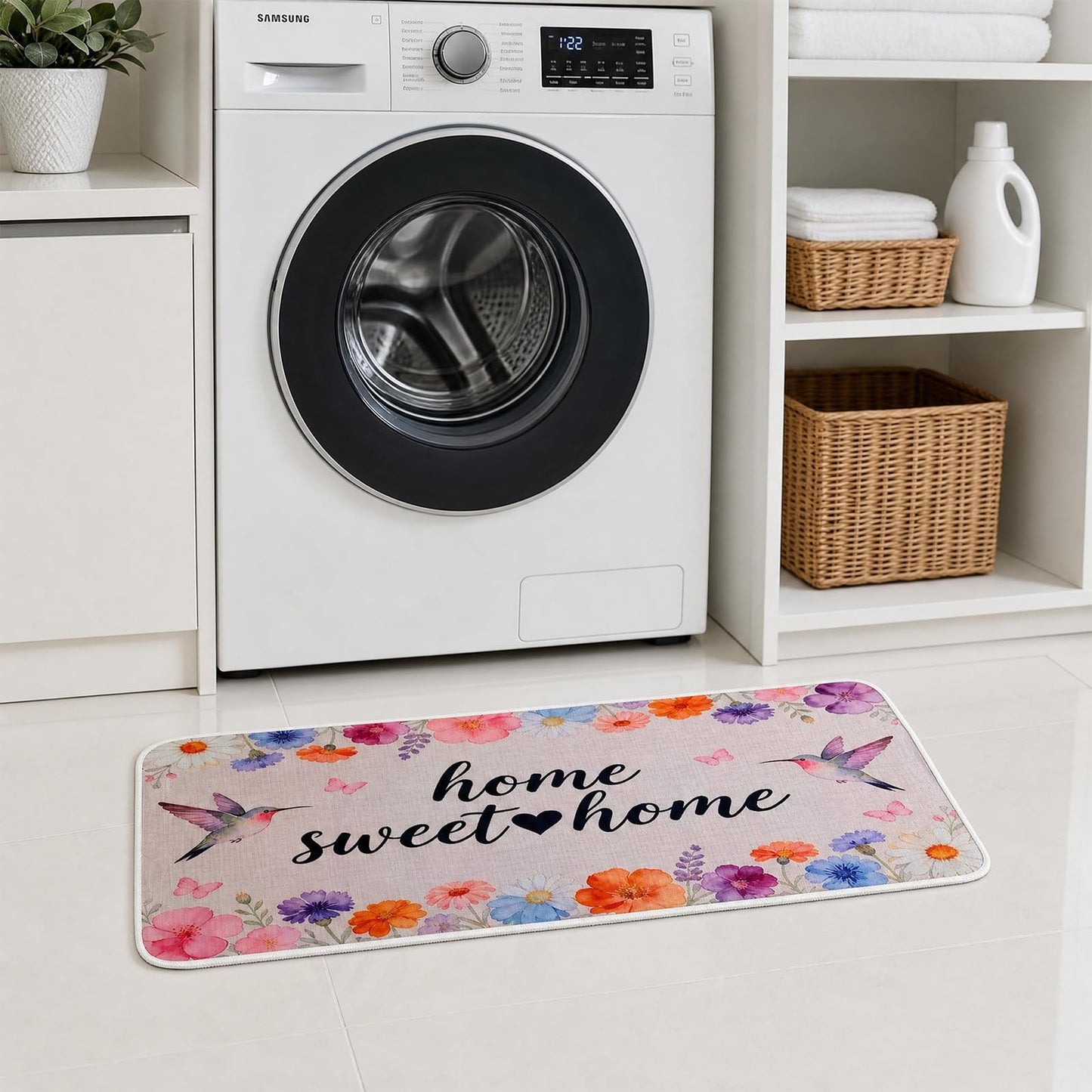 Kitchen Mats for Floor 3PCS,Non Slip Waterproof Kitchen Sink Rugs,Washable Spring Hummingbird Floral Door Mat Comfort Standing Mat for Laundry, Desk, Bar, Office,17“x32”+17“x47”+17“x60”(Hummingbird)