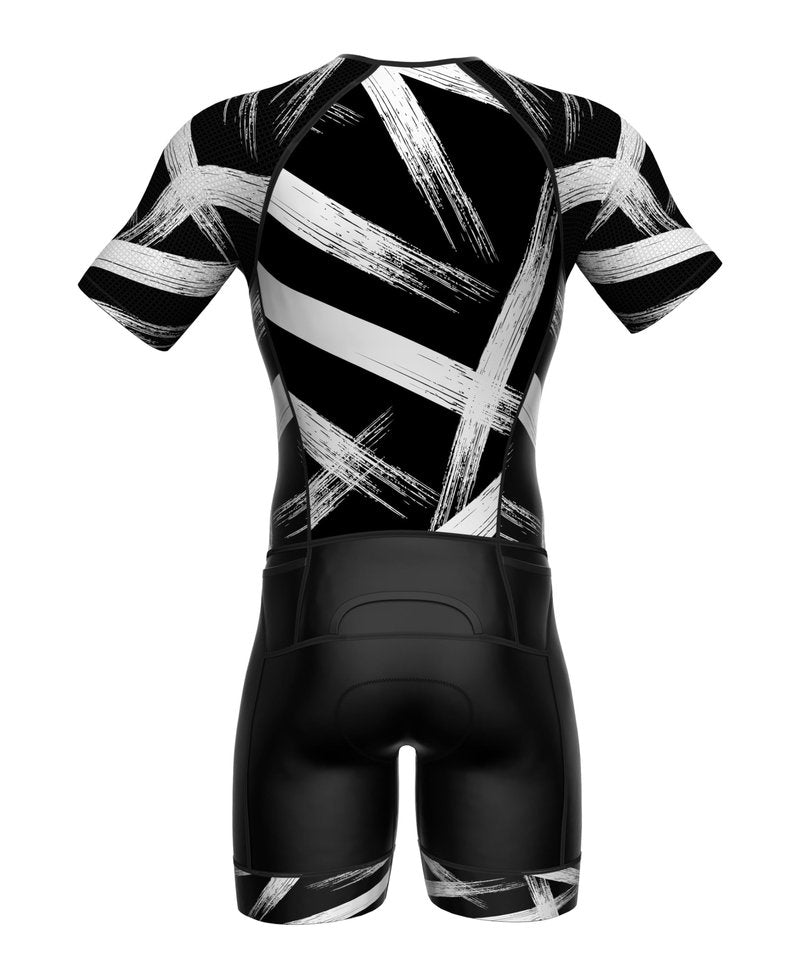 Sparx Mens Elite Aerosuit Triathlon Suit Mens Short Sleeve Tri Suit Skinsuit (Brushes, Medium)