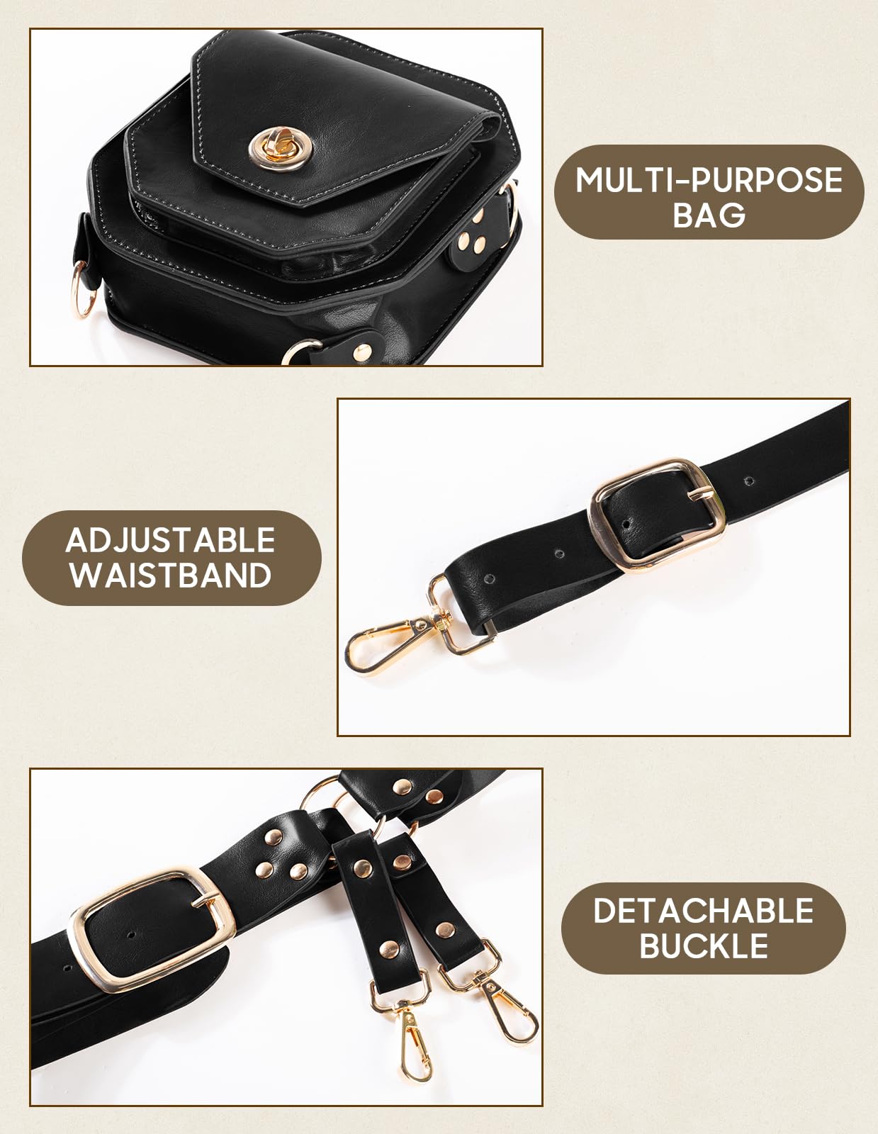 Scarlet Darkness Renaissance Accessories, PU Leather Belt Pouch Waist Bag, Medieval Knight Bags for Halloween Cosplay Costume
