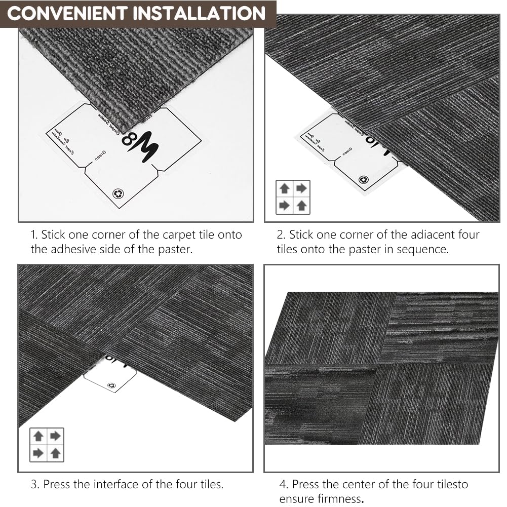 ALTRUISTIC Heavy Duty Commercial Carpet Tiles, 24" x 24", Non-Slip Soft Square Floor Tile, 18 Pieces/72 sq ft, FlexLok Tabs Included, for Office Bedroom Living Room Kitchen Garage Gym (1 Box, Gray)