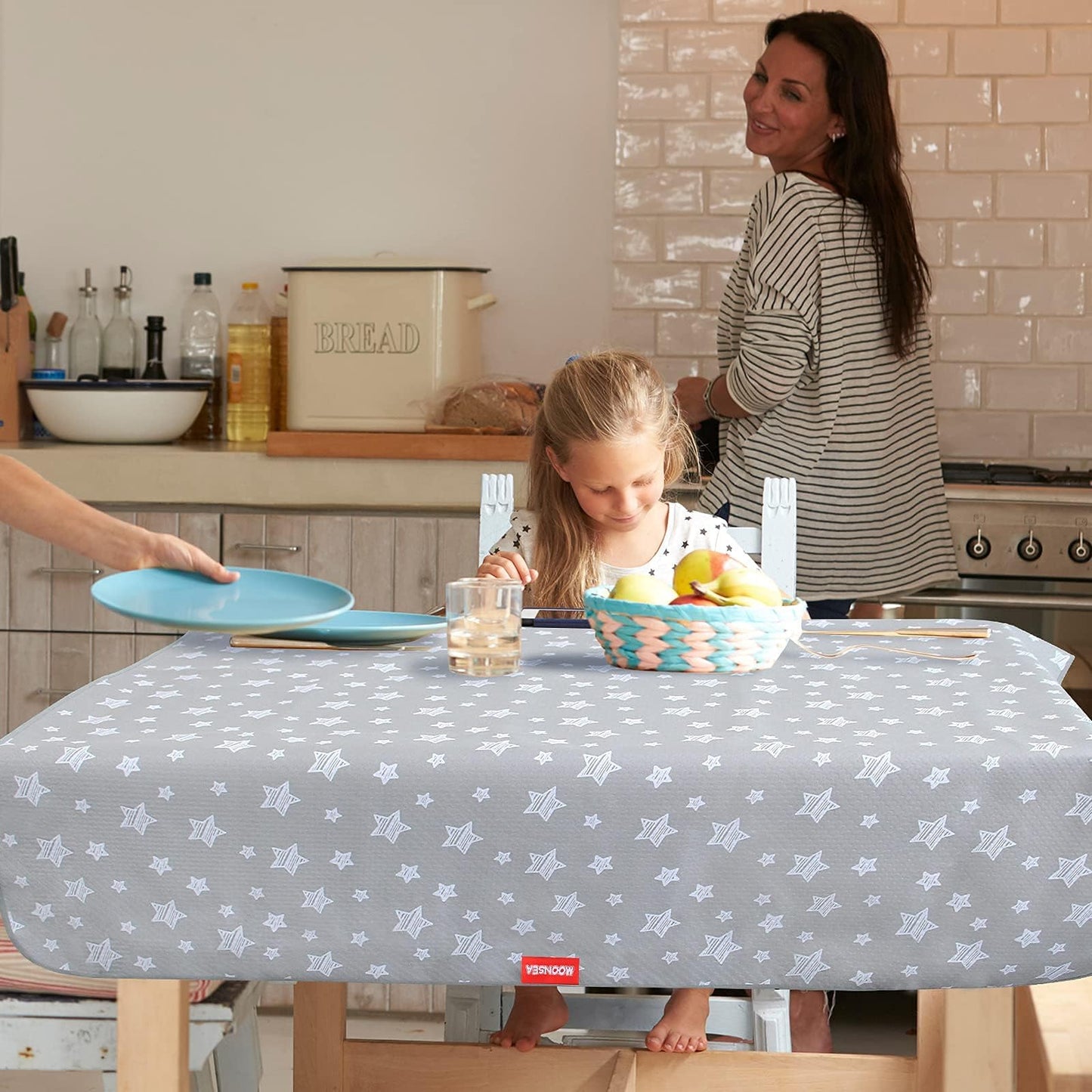 Splat Mat for Under High Chair, Grey Star, 42X46 Inch