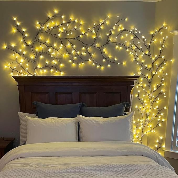 2Pcs Enchanted Willow Vine Lights with Remote, Christmas Swags Decorations Indoor Room Decor, 18 Branches 144 LEDs Lighted Willow Vine Lights for Walls Bedroom Home Decor