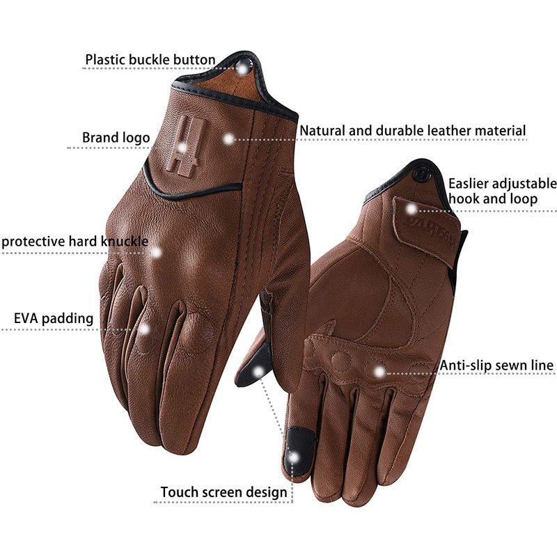 Harssidanzar Motorcycle Gloves for Men,Leather Touchscreen Riding Driving Gloves GM028,Saddle, Size M
