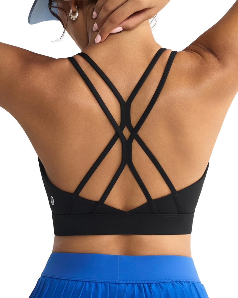 RUNNING GIRL Sports Bra for Women,Sexy Crisscross Back Light Support Yoga Bra with Removable Cups Black
