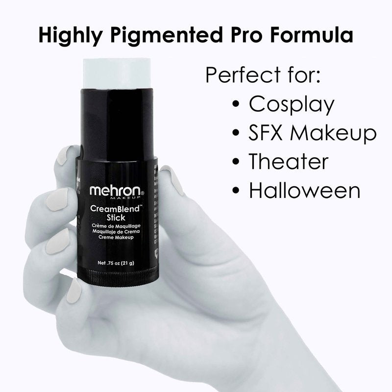 Mehron Makeup CreamBlend Stick | Face Paint, Body Paint, & Foundation Cream Makeup | Perfect for Halloween .75 oz (21 g) (Moonlight White) | Made in the USA