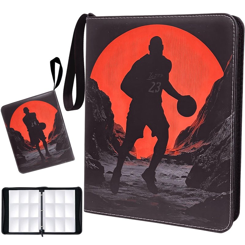 Basketball Card Binder - 900 Capacity 9-Pocket Trading Card Album, 3 Ring Card Holder Binder, Waterproof PU Leather, Zip Closure, Perfect Christmas Birthday Gift for Collectors