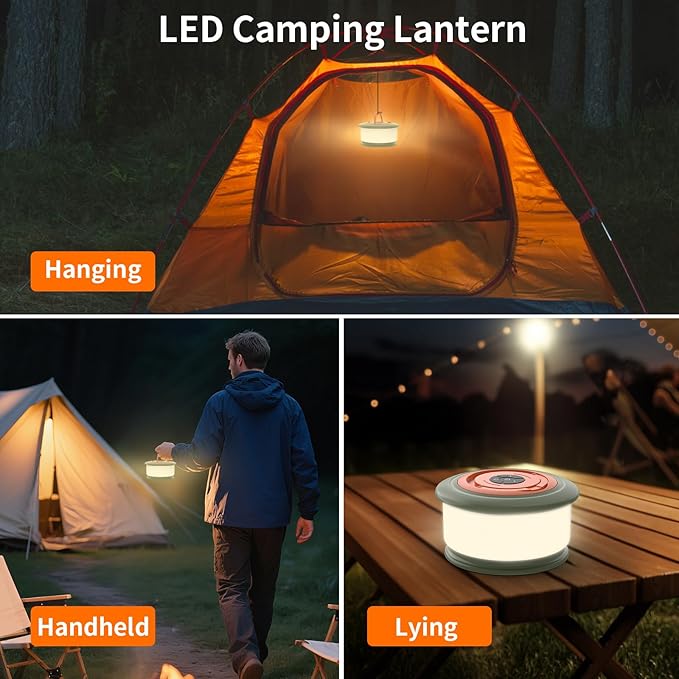 Camping String Lights, 3 in 1 Outdoor Camping Light with 6 Lighting Modes, Quick Storage 32.8FT Rechargeable Tent Lantern, Portable LED Hanging Light for Outdoor Patio Awning Garden Party