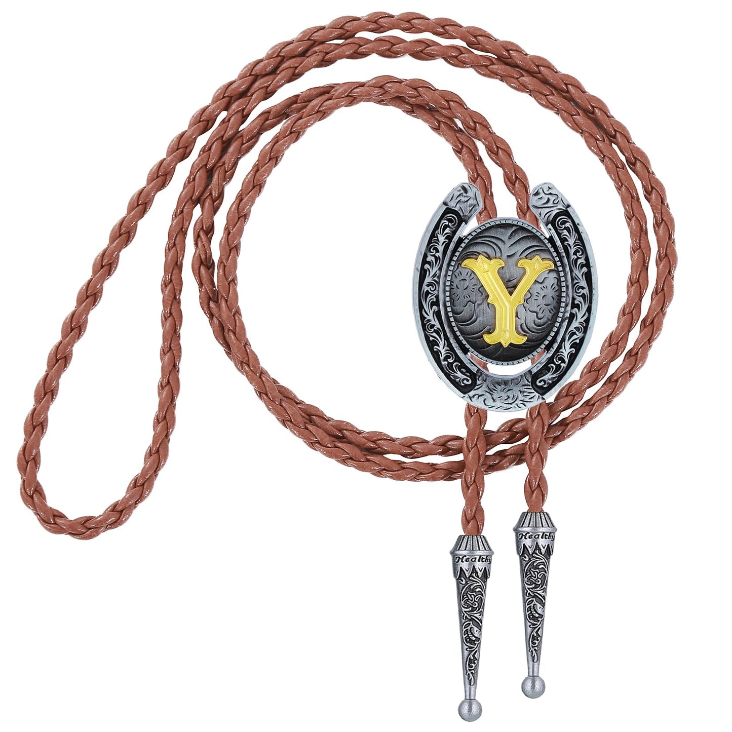 HUABOLA CALYN Brown Bolo Tie for Men Black Initial Letter ABCDMJR to Z Native American Western Cowboy Bolo Tie for Women (Y)