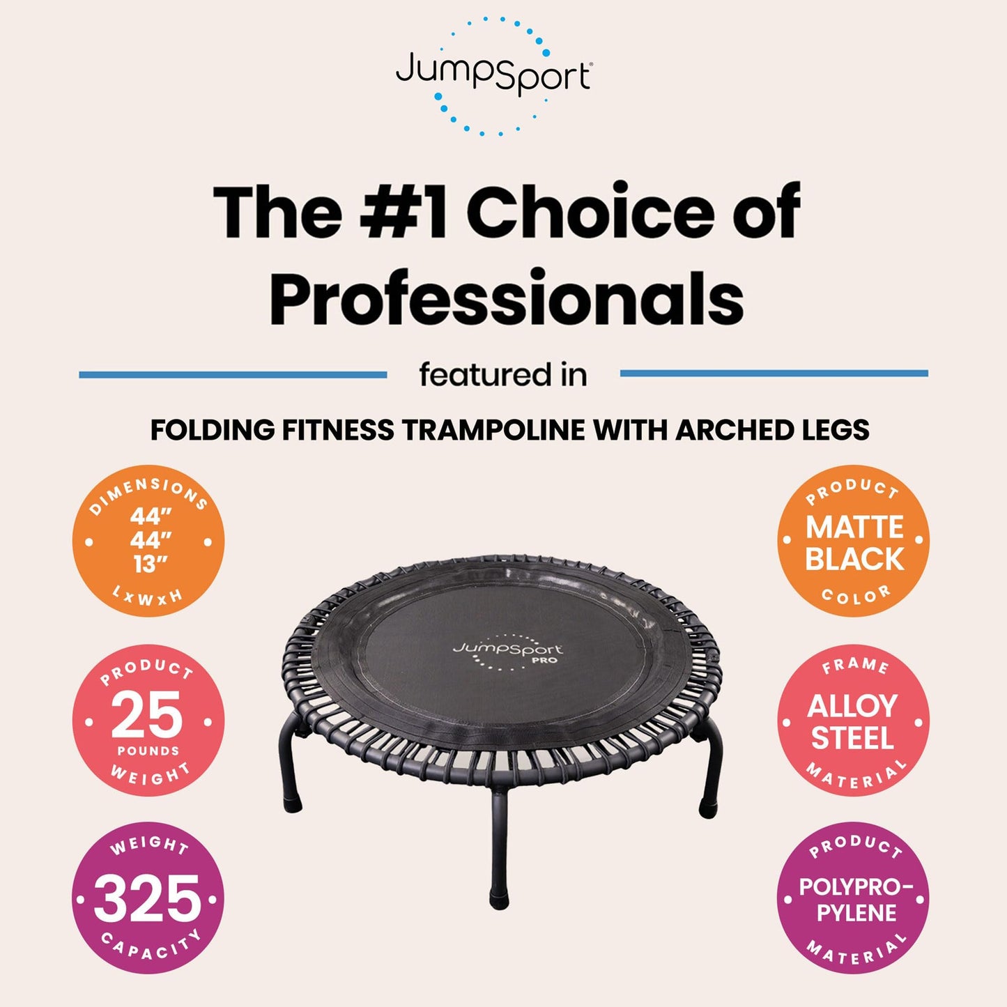 JumpSport 44" Fitness Trampoline Workout Rebounder, Adjustable Bounce, Model 550f/570 PRO