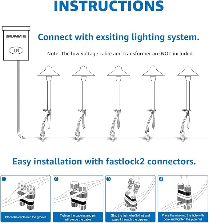 SUNVIE Low Voltage Pathway Lights LED Landscape Lighting 3000K Waterproof Landscape Path Lights 3W Landscape Lighting for Walkway Yard ETL Listed Cord, 12 Pack