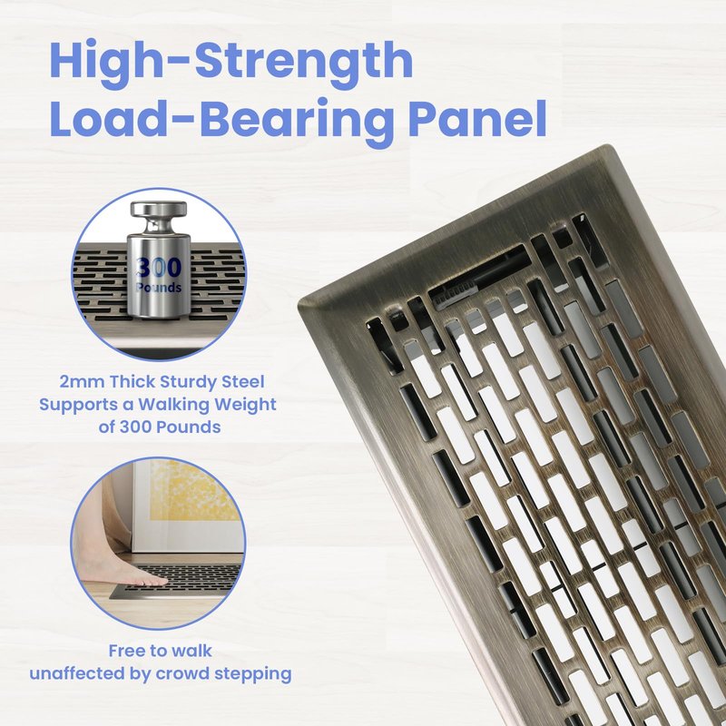 Howeall 4x10 Inches Heavy Duty Walkable Floor Register - Easy Adjust Air Supply Lever Decorative Floor Vent Covers - Boston Design Vent Covers for Home - Antique Brass
