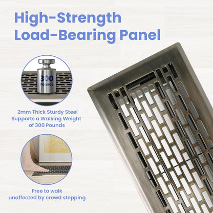Howeall 4x10 Inches Heavy Duty Walkable Floor Register - Easy Adjust Air Supply Lever Decorative Floor Vent Covers - Boston Design Vent Covers for Home - Antique Brass