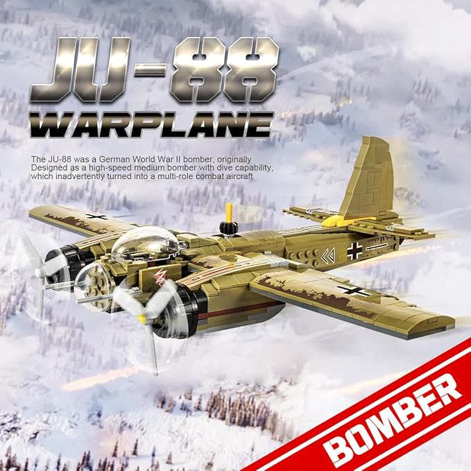 DAHONPA JU88 Bomber Plane Junker Aircraft Building Set [430pcs+] Classic German Fighter Models Perfect for Holiday Gifts and Military Displays
