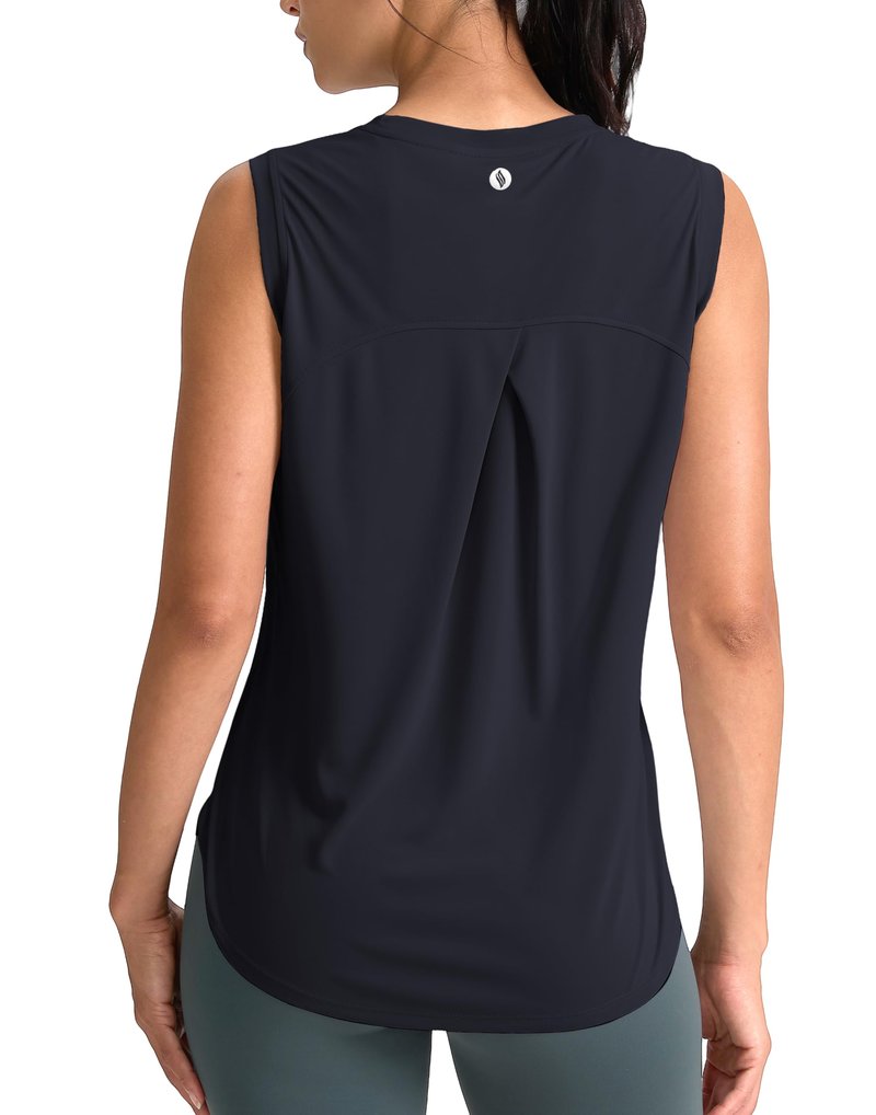 SANTINY Women's Sleeveless Workout Tops Breathable Lightweight Active Tennis Yoga Shirts Athletic Running Tank Tops for Women (Navy_XL)