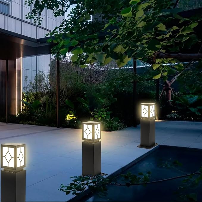 Landscape Path Lights 24" IP65 Waterproof Bollard Lights, Heavy Duty Steel Stable Widened Base E27 Lamp Holder, Modern Outdoor Path Lights Bollard for Lawn, Patio, Courtyard, Driveway, Lozenge 1pack