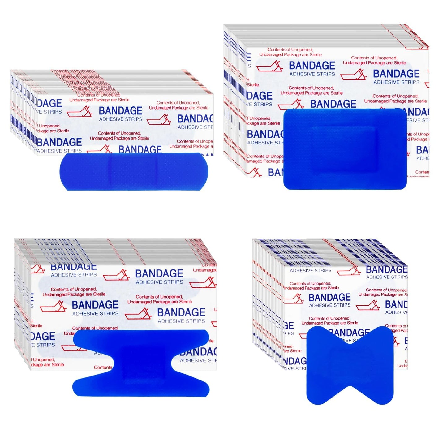 160Pcs Blue Waterproof Adhesive Bandaids Include 4 Shapes Band-aids Breathable Bandaid for First Aid and Wound Care