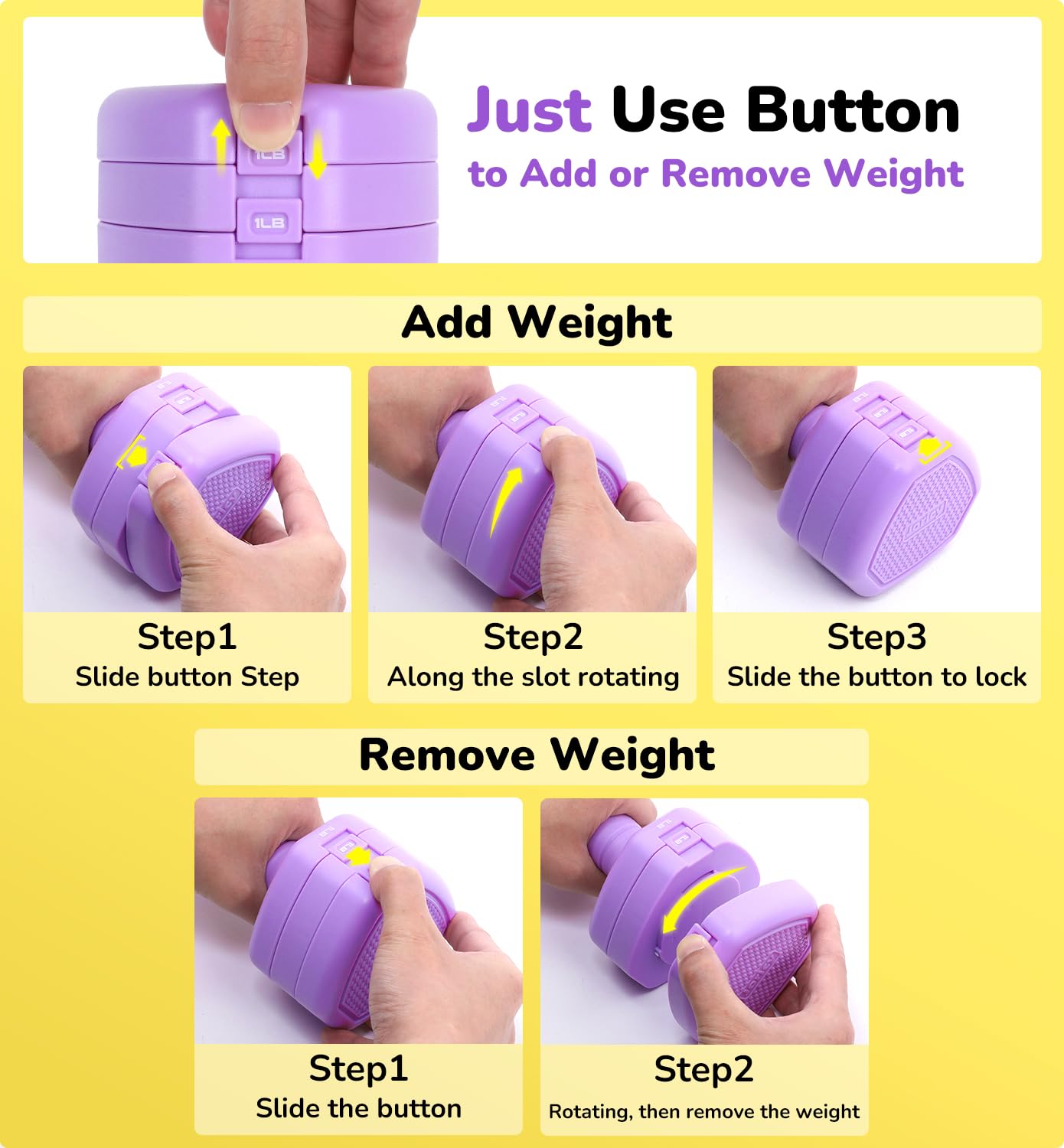 Adjustable Dumbbell Set of 2, 10LBS Hand Weights for Women Men 3-in-1 Free Weight Dumbbells Sets at Home, Each 1lb 3lb 5lb for Home Gym Exercise Workout Strength Training Equipments Purple