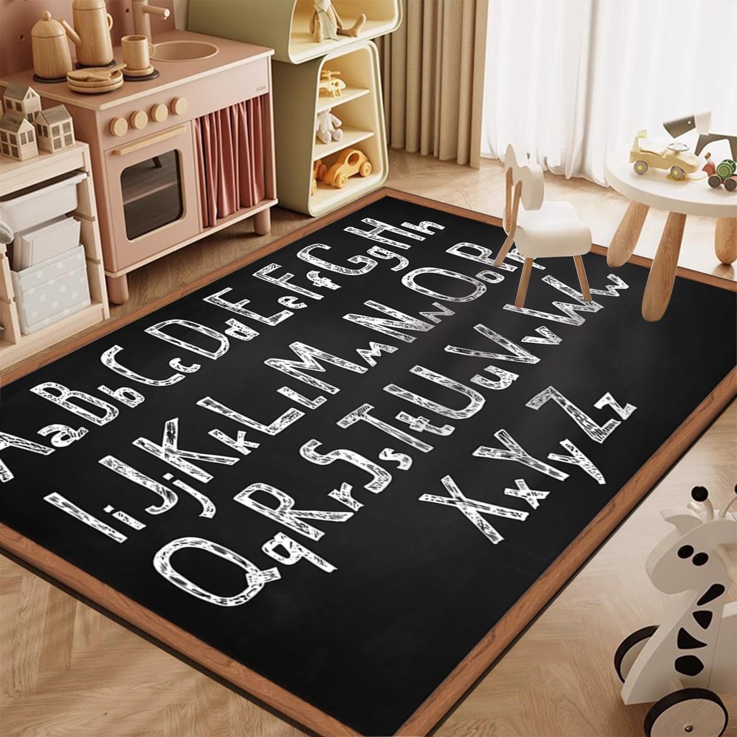 Classroom Wall Art Area Rug, 6x8ft, ABC Alphabet Teaching Blackboard Creative Decoration Rugs, Breathable with Non Slip Backing Carpet, Washable Reduce Noise Mat for Sofa Bedside Family