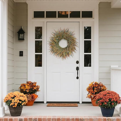 26'' Large Fall Wreath for Front Door, Porch, Window- Artificial Fern Leaves and Faux Wheat Grass Outdoor Autumn Wreath for Home, Farmhouse Wall Thanksgiving Day Harvest Festival Decor