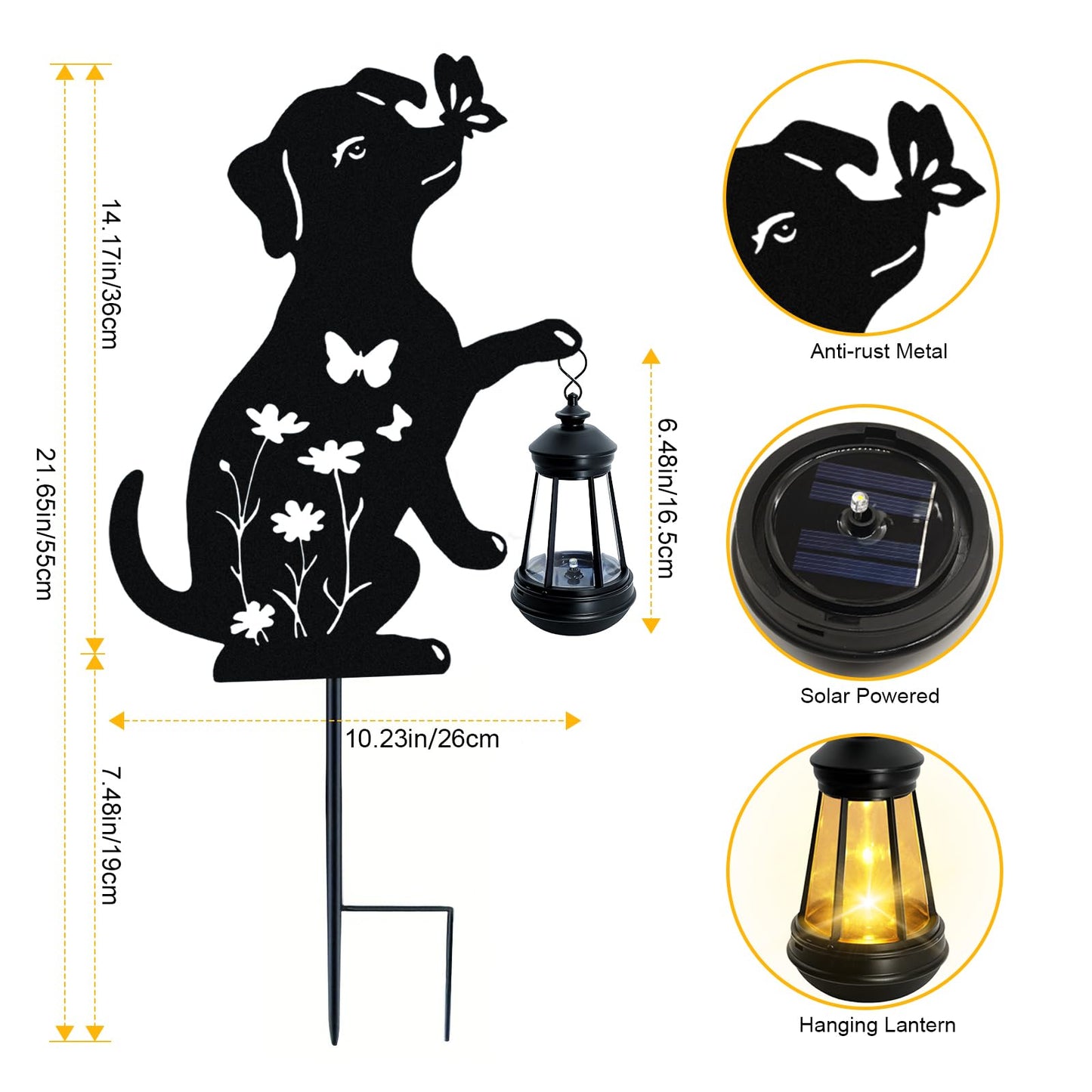 ANGMLN Dog Outdoor Solar Lantern Waterproof, Birthday Gifts for Christmas Women Mom, Solar Hanging Lights Dog Metal Figurine Garden Decor Patio Yard Pathway Backyard Ornaments