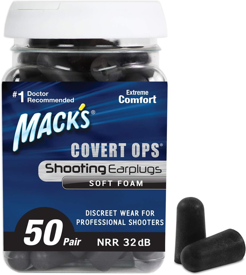 Mack's Covert Ops Ear Plugs - Soft Foam Shooting Earplugs with 32 dB NRR | 50 Pairs for Hunting & Tactical Use