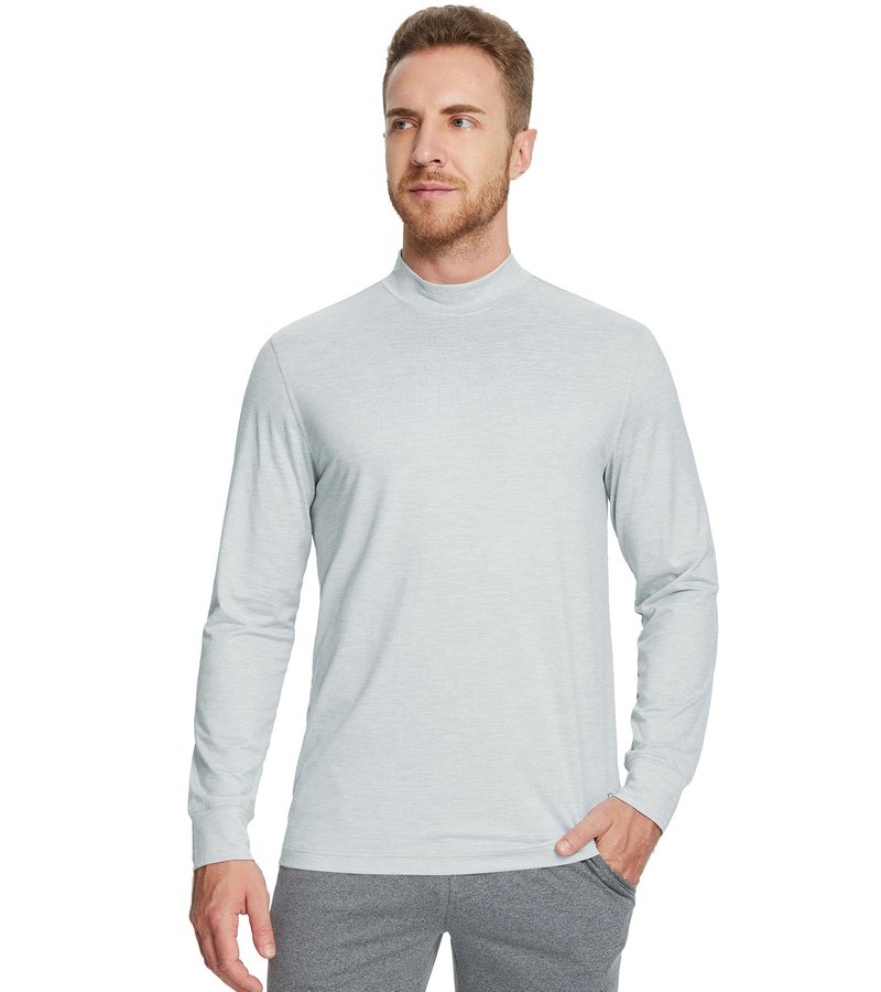 M MAELREG Long Sleeve T Shirts Men Basic Mock Neck Undershirt Shirt Pullover Tops Thermal Turtleneck Sweater Men Light Grey Heather