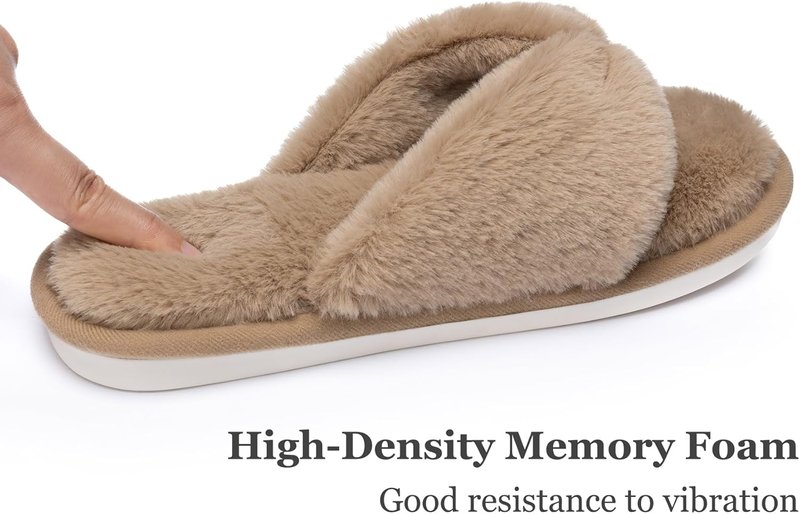 Fluffy House Slippers for Women - Open Toe Memory Foam Slides | Soft Indoor/Outdoor Flip Flops