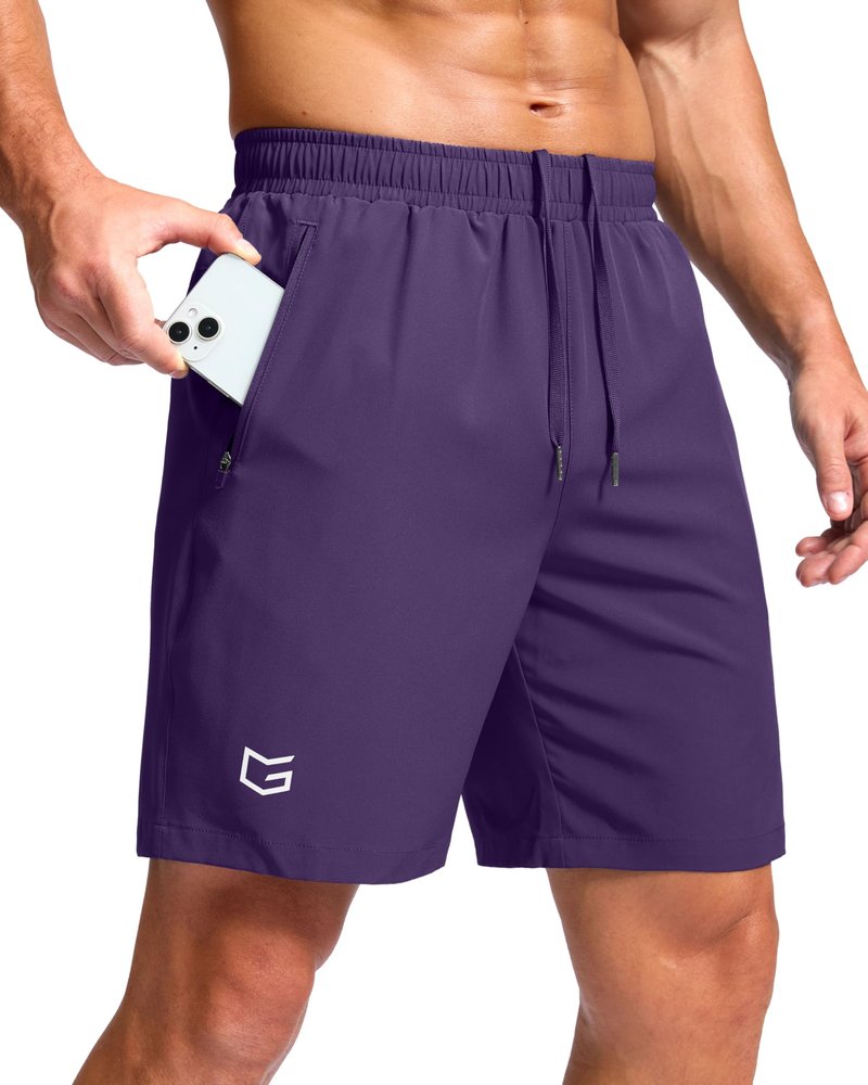 Men's Athletic Running Shorts with Zipper Pockets Quick Dry 7"/ 5"/ 9" Workout Gym Shorts for Basketball Hiking(Purple,7L)