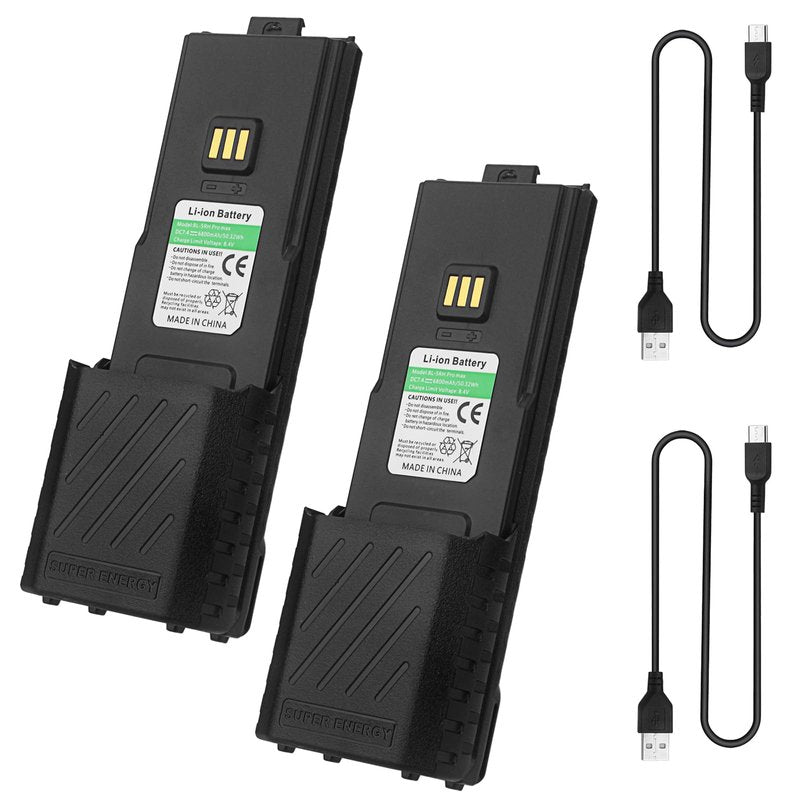 BaoFeng UV-5RM Battery,6800mAh High Capacity 5RM Extended Rechargeable Battery USB-C Charging 7.4V UV-5RM UV-5RH PRO GM-5RH UV-5G Plus GMRS 5RM Series Two-Way Radio (2 Pack+USB-c Charging Cable)