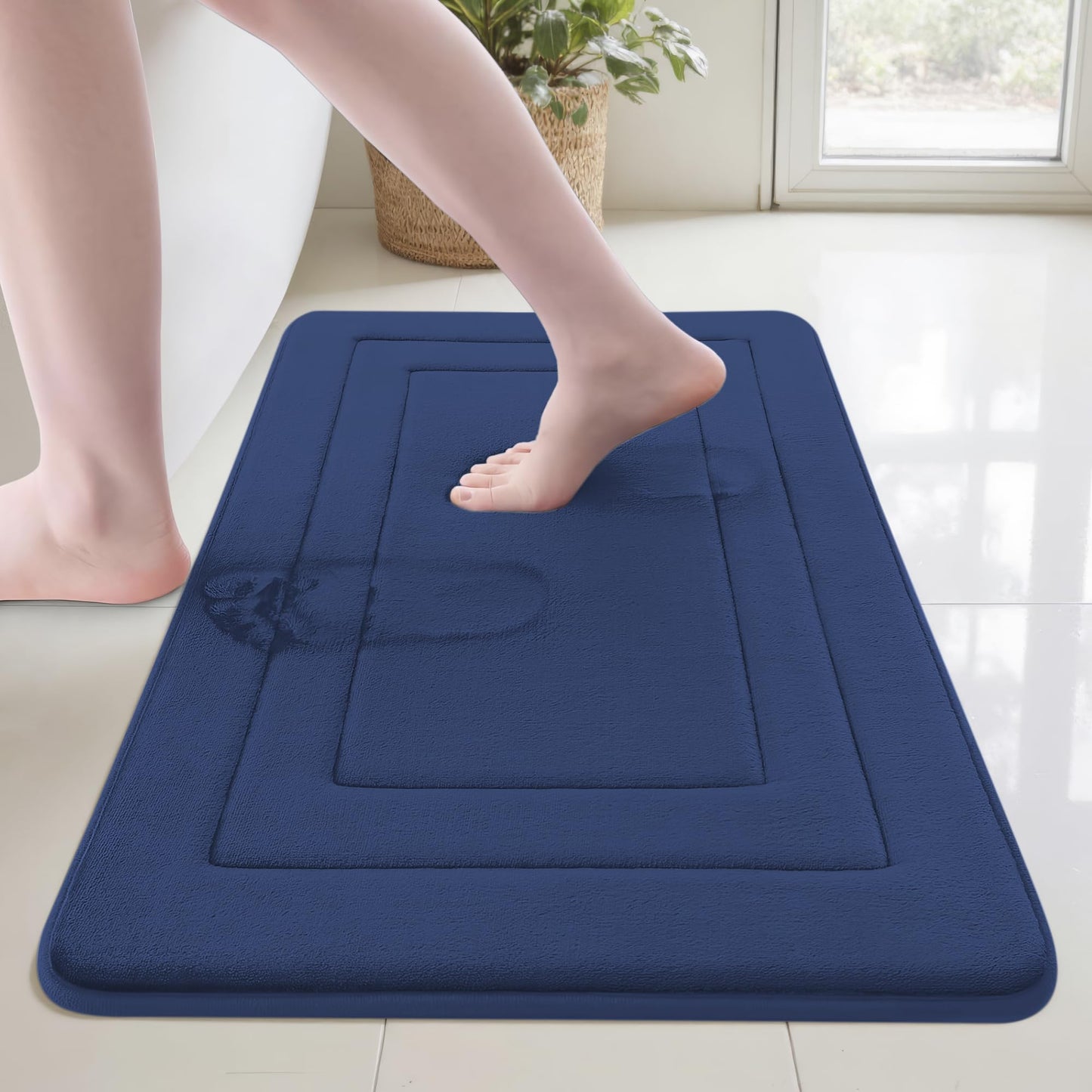 Cupic Cupid Super Soft Memory Foam 20" x 32" Bath Mats for Bathroom Floor Shower & Tub, Navy Blue Bathroom Rugs Non Slip Washable, Water Absorbent Bath Rugs, Quick Dry Bath Carpet