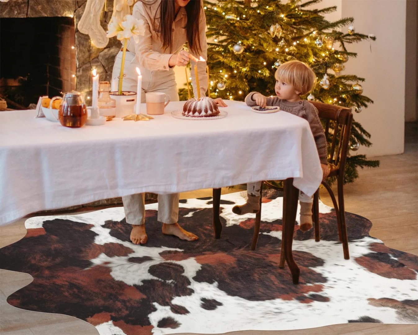 BennyRug Cowhide Rug Faux Cowhide Rugs Cow Hide Animal Print Rug Brown Non-Slip Area Rug Western Decor for Living Room, Bedroom, Office(4.6x5.2ft)