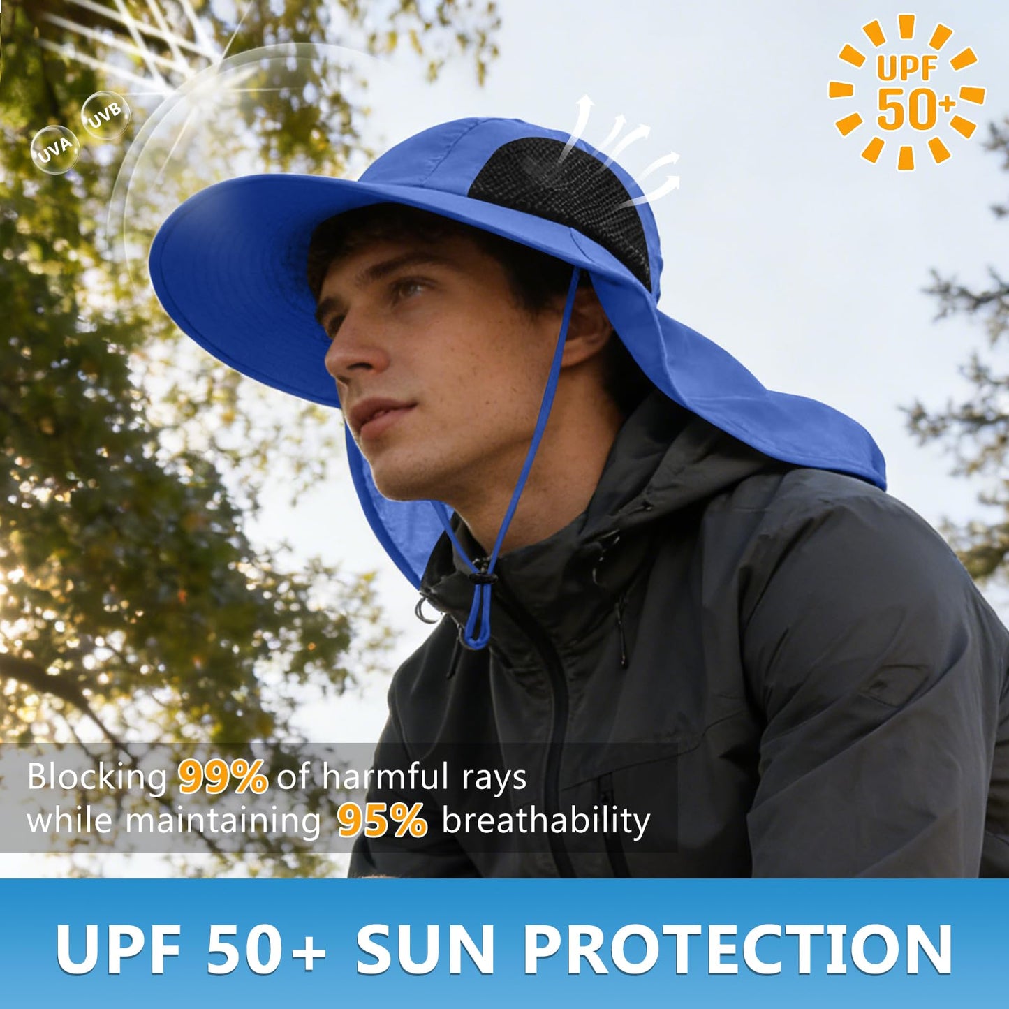 Sun Hat for Men Women with Neck Flap,UPF 50+ UV Protective Hiking Fishing Hats,Wide Brim Sun Hat for Women&Men