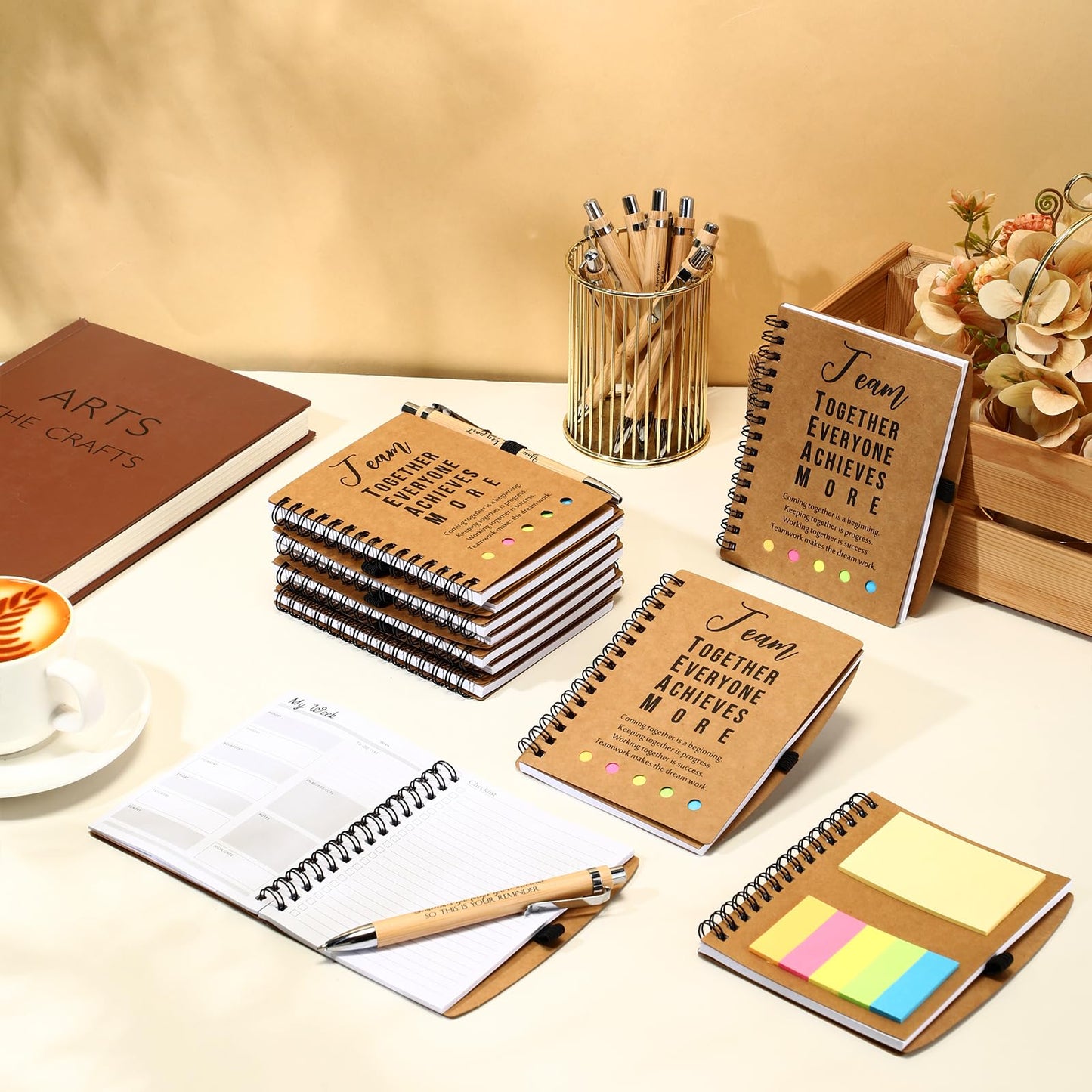 Moinchore 10 Sets Teacher Appreciation Gifts Thank You Gifts Inspirational Spiral Notebooks with Sticky Notepad and Bamboo Pen Nurse Week Gift for Team Nurse Coworker Graduation (Team Together)