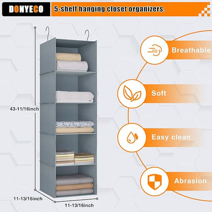 Hanging Closet Organizer 5-Shelf, Easy Mount Foldable Wardrobe Storage Shelves