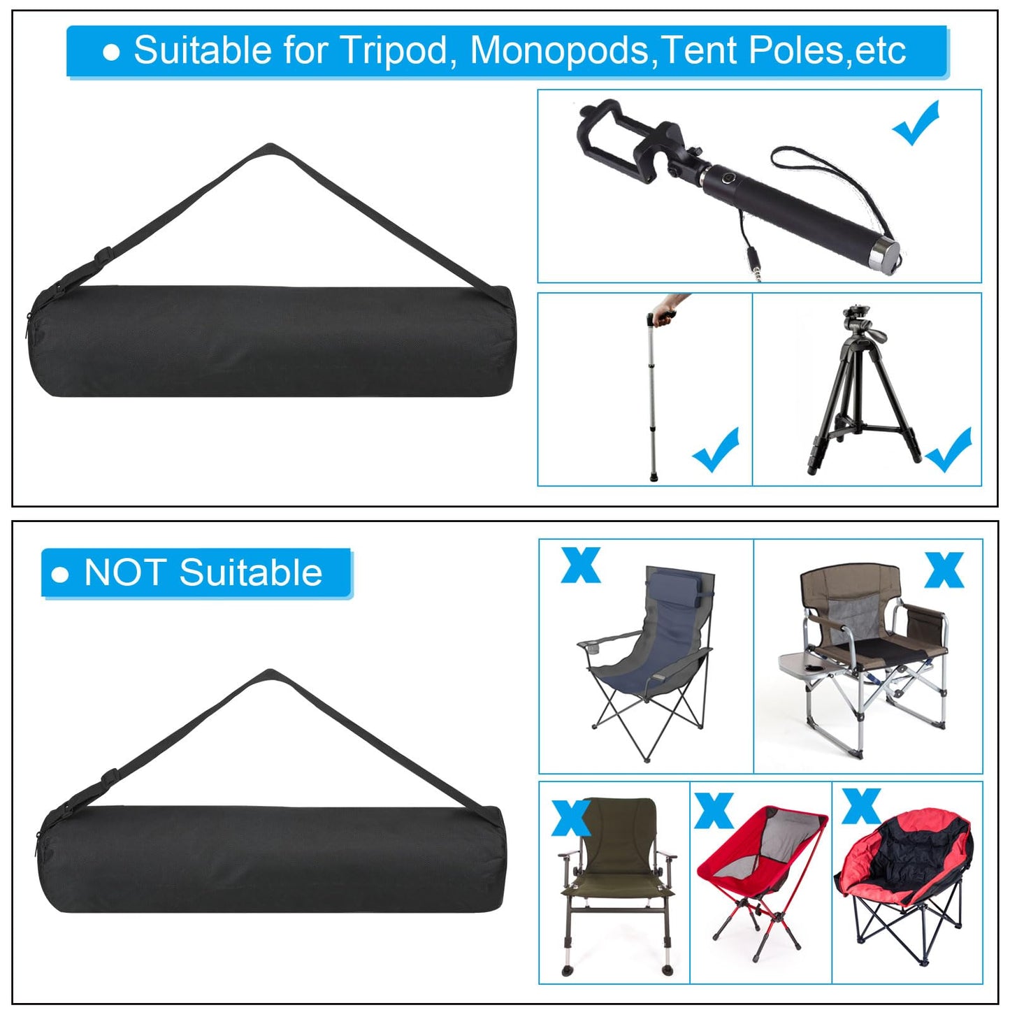 PATIKIL 19x4x4 Inch Grill Storage Tool Bag, 2 Pack Grilling Tools BBQ Bag for Grill Utensil Storage 600D Oxford Foldable Tripod Carry Bag with Adjustable Shoulder Strap for Outdoor Camping