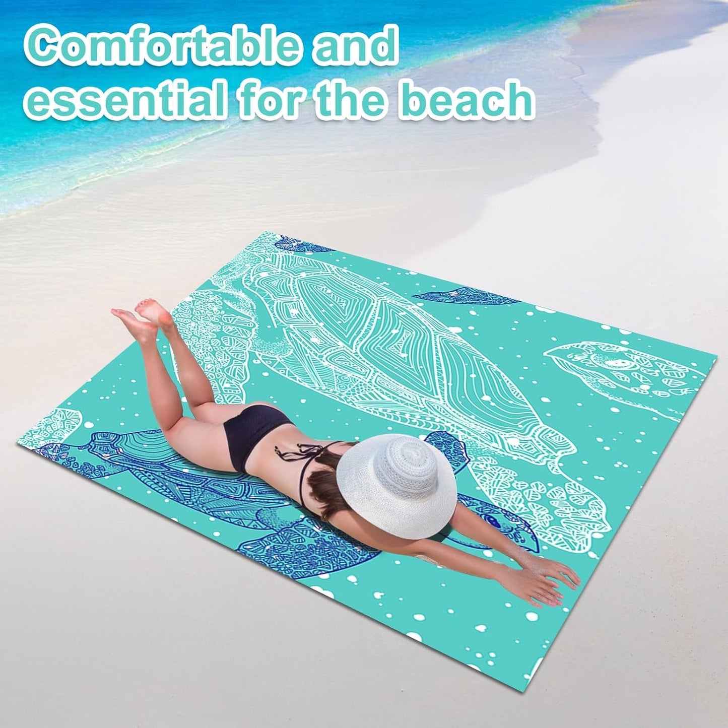 JKSvrenthy Packable Waterproof Picnic Blanket, Waterproof Beach Blanket Sandproof with Stakes, Large Foldable Beach Blanket Waterproof Sandproof, Sand Free Waterproof Beach Mat, 79x83 Inches