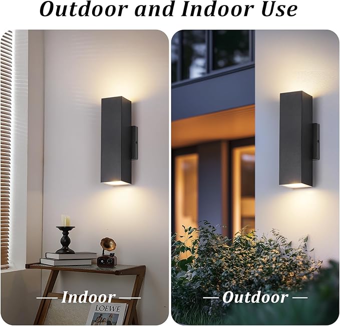 BesLowe 2-Pack Outdoor Wall Lights, LED Up and Down Lights Outdoor, Modern Wall Sconces Porch Light, Black Exterior Lighting Fixtures Wall Mount, Outside Lights for House Front Door Garage, 3000K