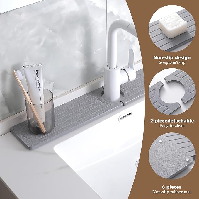 Faucet Mat for Kitchen Sink -Diatomite Stone Drying Mat for Kitchen Counter &