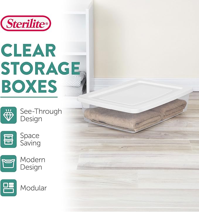 Sterilite Storage Box, Stackable Plastic Container Home Organizer, 28 Qt(20 Pack)