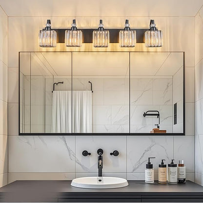 Crystal Vanity Lights - Black 5 Light Modern Bathroom Vanity Light Fixtures Over Mirror