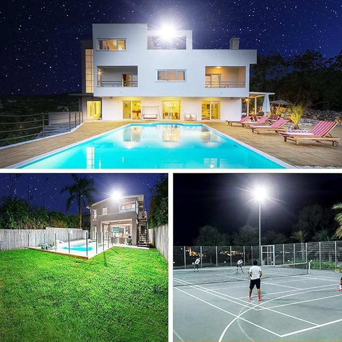 2 Pack 600W LED Flood Light Outdoor,(3060W Equivalent),67600LM 5000K Daylight White Super Bright LED Arena Light with Plug,85-277V IP66 Waterproof Commercial Lighting for Fields,Counts,Stadium