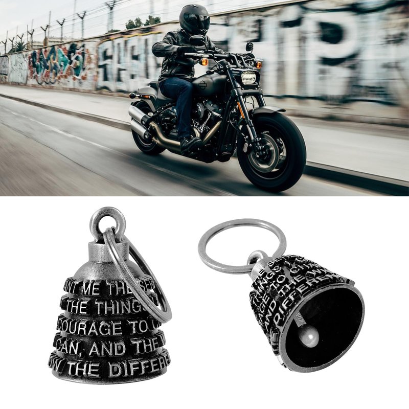 Motorcycle Bells for Biker Good Luck Riding Bells Guardian Biker Bells with Hanger Motorcycle Accessory or Keychain for Luck (God Grant me The Serenity, Courage and The Wisdom)