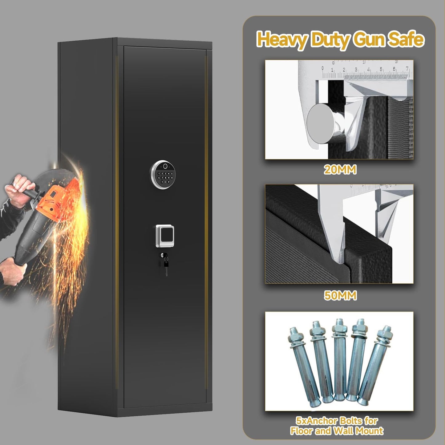 Biometric Gun Safe, Long Gun Safe, Rifle for Rifles and Pistols, Large Gun Cabinet with Fingerprint Lock for Home, No Assembly Required, Holds 14-15 Firearms with Adjustable Racks & Pistol Pockets