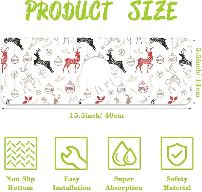 Chrismas Sink Splash Guard Faucet Mat Christmas Absorbent Fast Drying Mat Sink
