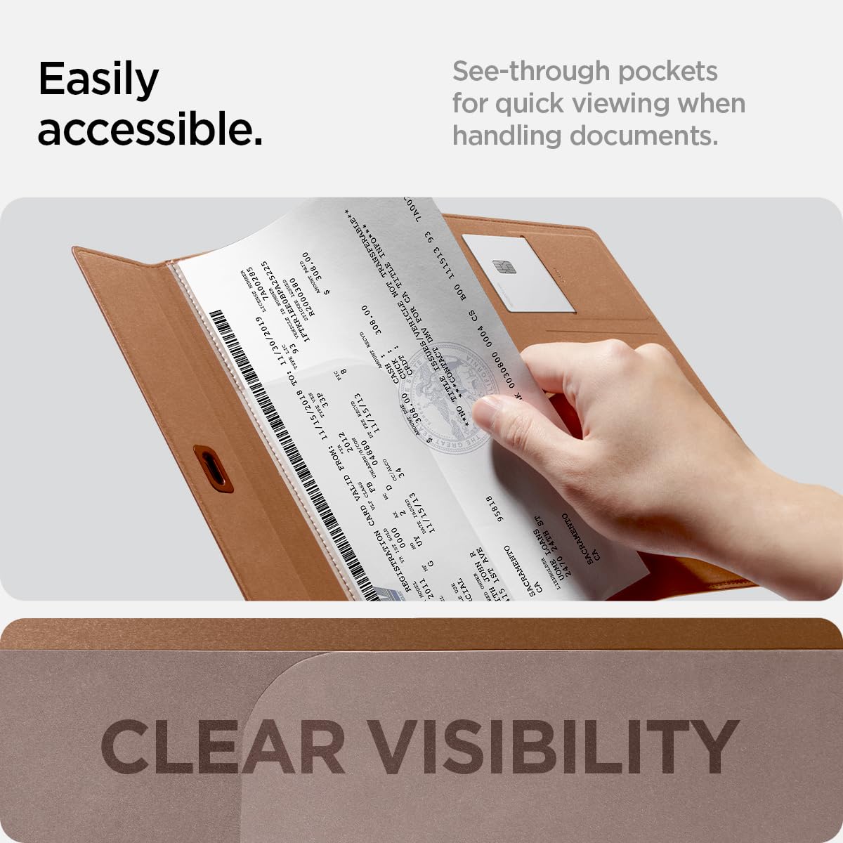 Spigen Hyper-Slim Car Registration and Insurance Card Holder for All Cars | ID License Essential Documents Holder [Tesla Model Y Juniper (2025/26) & 3/Y/S/X/Cybertruck] Car Essentials - Dune Beige