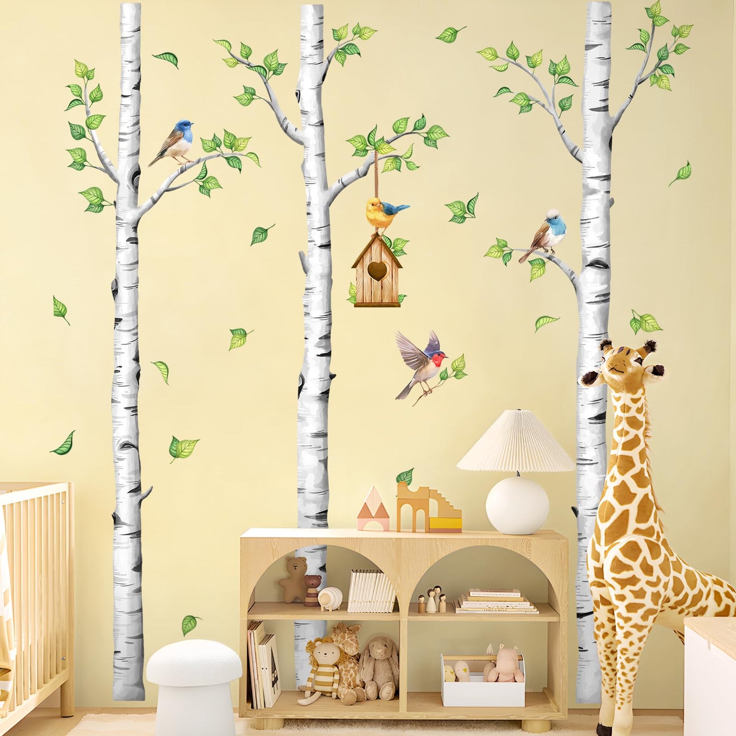 Large Birch Tree Wall Decals, White Realistic Tree Wall Stickers Peel and Stick Wall Decal Waterproof Wall Art Sticker for Aisle Bedroom Office Sofa TV Backdrop Home Decor (H: 67.3 in)