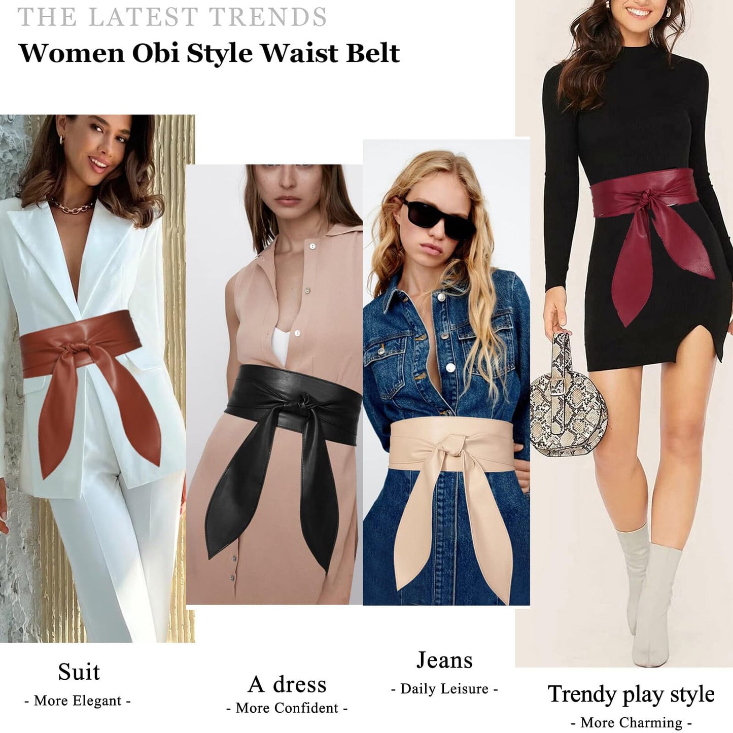 ChinEluviis Womens Obi Belt Fashion Leather Wrap Wide Cinch Belt Corset Tie Waistband for Dress Beige L