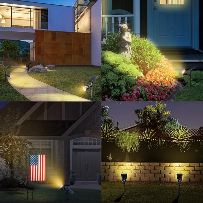 Solar Spotlights, 18 LED Solar Lights Outdoor Waterproof, 2 Mode Soft Warm White Landscape Lighting Auto On/Off Spot Lights for Flag Pole Garden Yard Tree Driveway Pool, 4 Pack